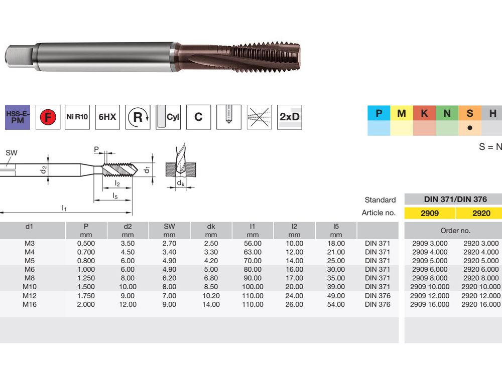 镍合金加工丝锥2920 8.000   